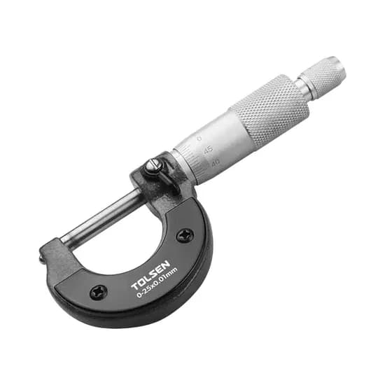 Imagem de Micrômetro Externo Tolsen 35055 0 a 25mm Resolução 0,01mm com Pontas de Metal Duro e Catraca