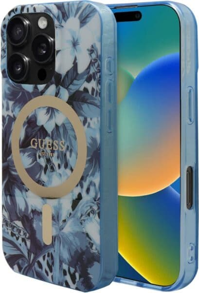 Imagem de Capa Guess para iPhone 16 Pro GUHMP16LHJFCWB – Flowers Blue